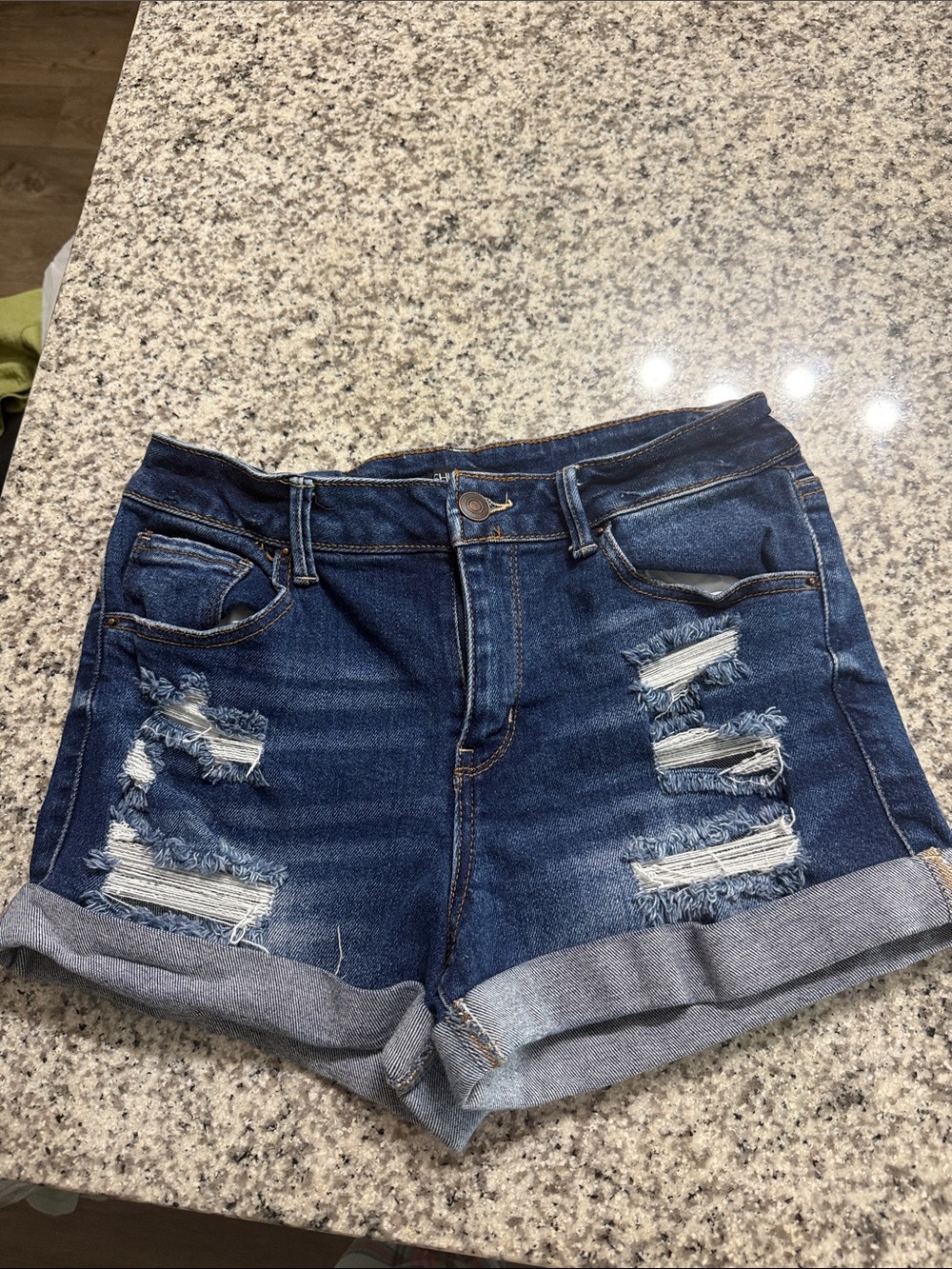 Fashion Nova Dark Blue Distressed Rolled Hem Jean Shorts